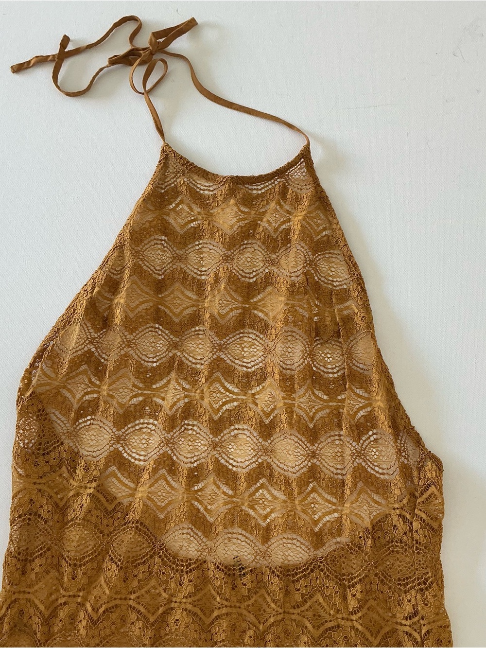 Forever 21 Mustard Lace High Neck Midi Halter Dress Size Medium